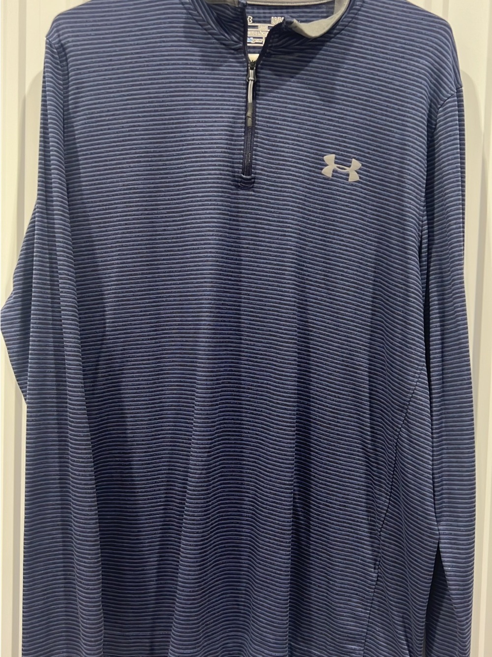 Under Armour Men's Navy Striped Quarter-Zip Long Sleeve Performance Top